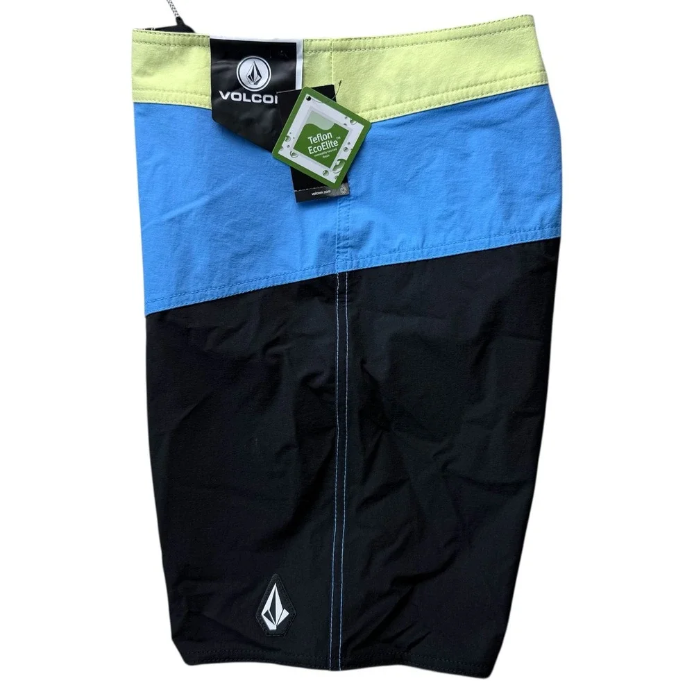 Volcom Boys Size 29 18 Colorblock Board Shorts‎ Black Blue Swim Shorts NWT